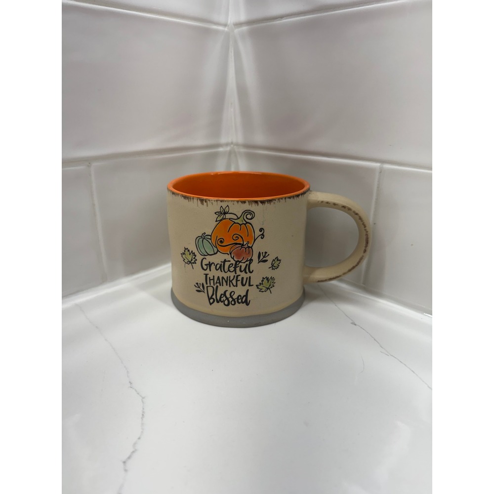 Spectrum Designz Blessed Fall Pumpkin Mug Grateful Thankful Cream Orange 2022